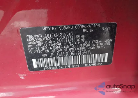 2024 Subaru Impreza Base 5-Door z USA, uszkodzony, nr VIN JF1GUABC9R8345905